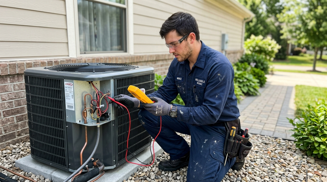 HVAC technician servicing a unit